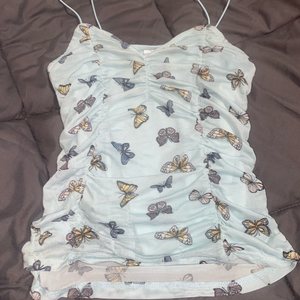 Baby blue butterfly top